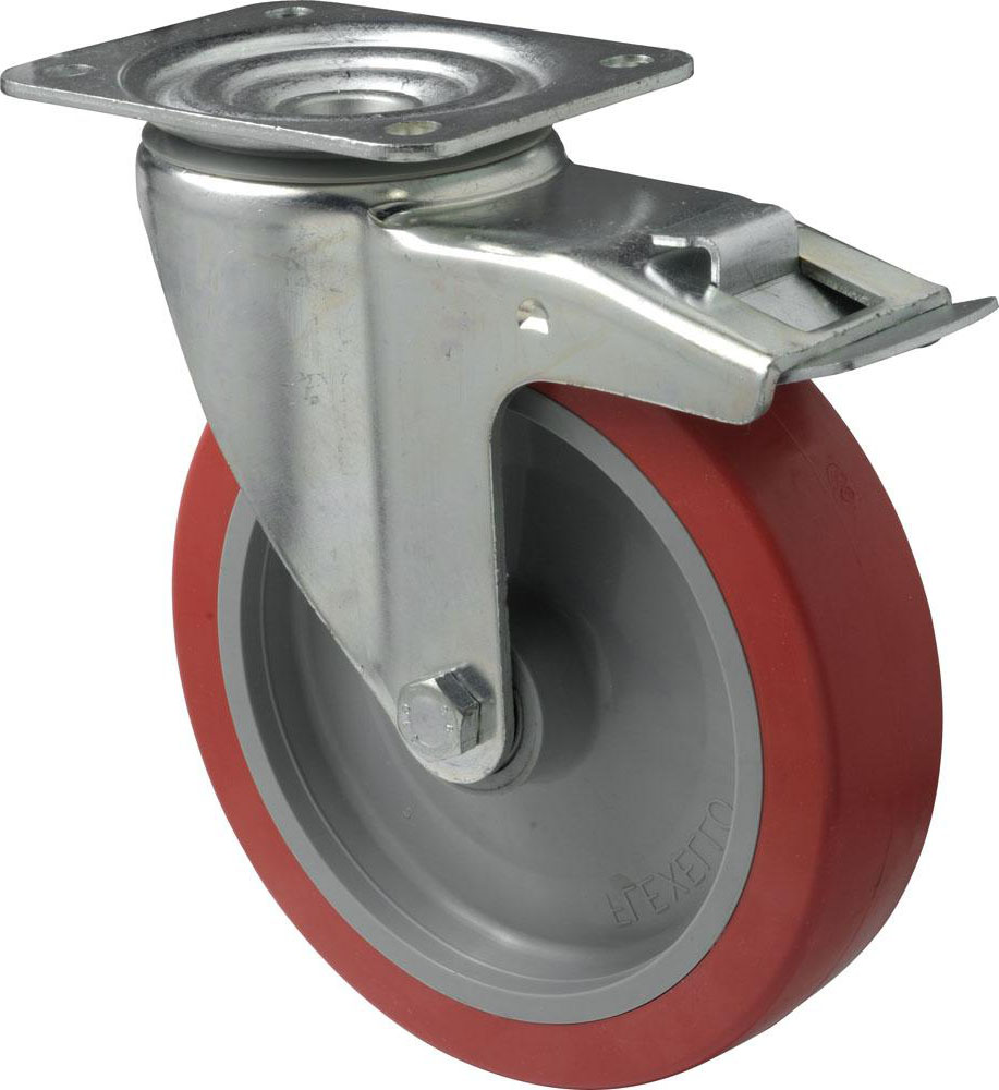 Swivel castor with total brake mounted behind