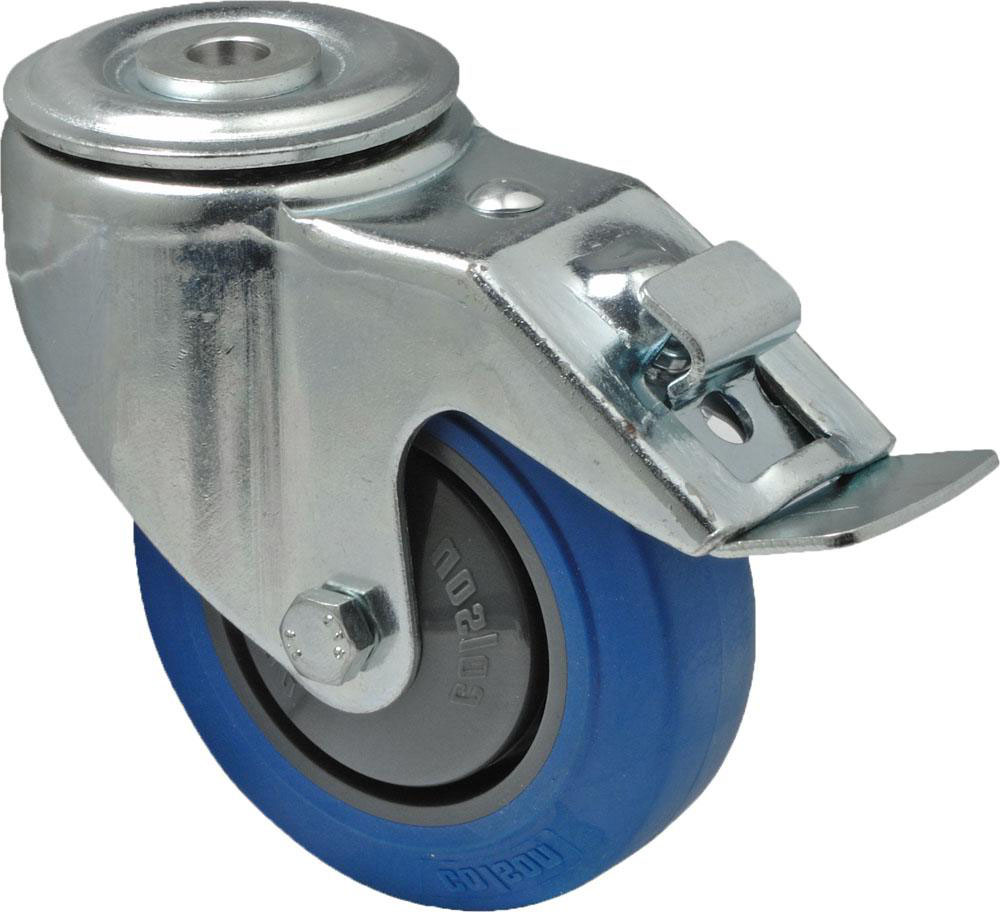 Swivel castor with total brake mounted behind