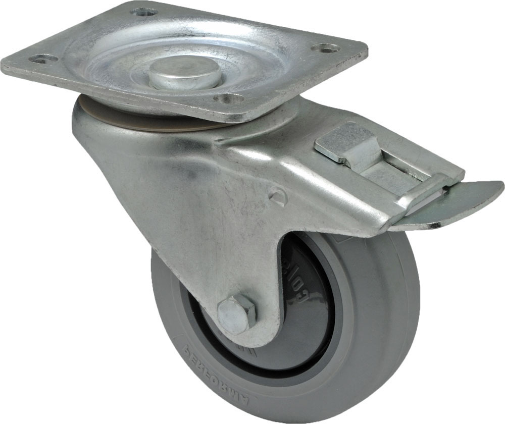 Swivel castor with total brake mounted behind