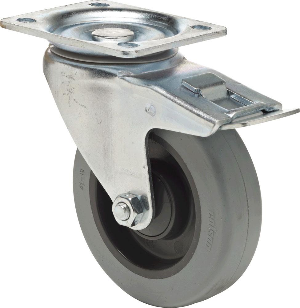Swivel castor with total brake mounted behind