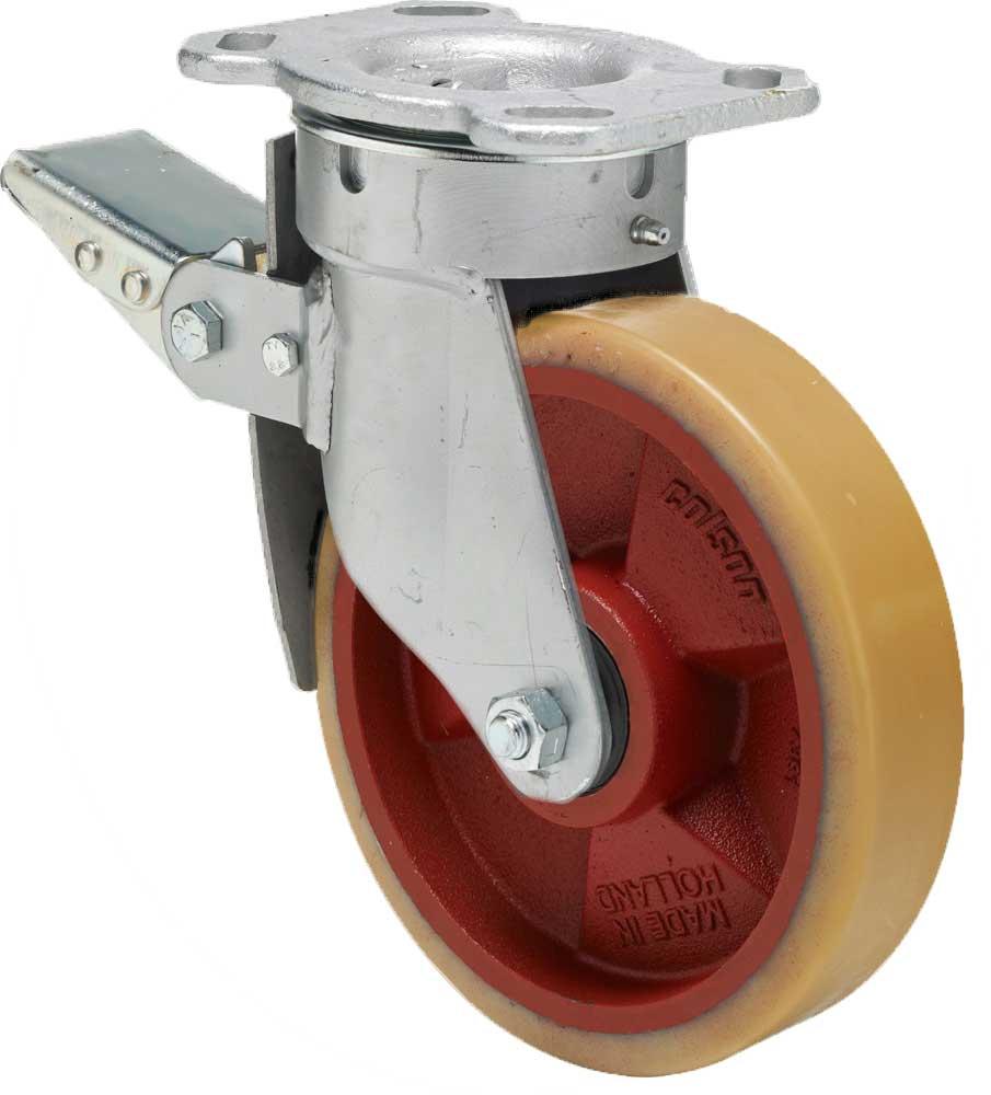 Roulette pivotante avec frein total avant