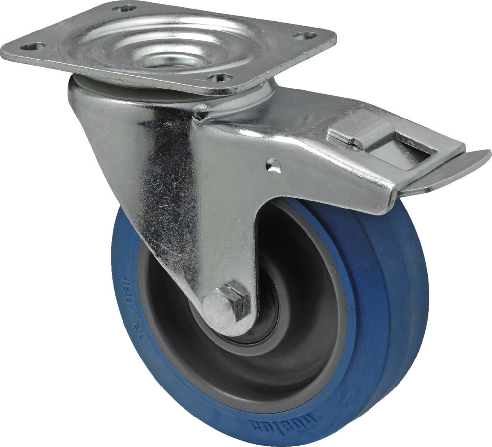 Swivel castor with total brake mounted behind