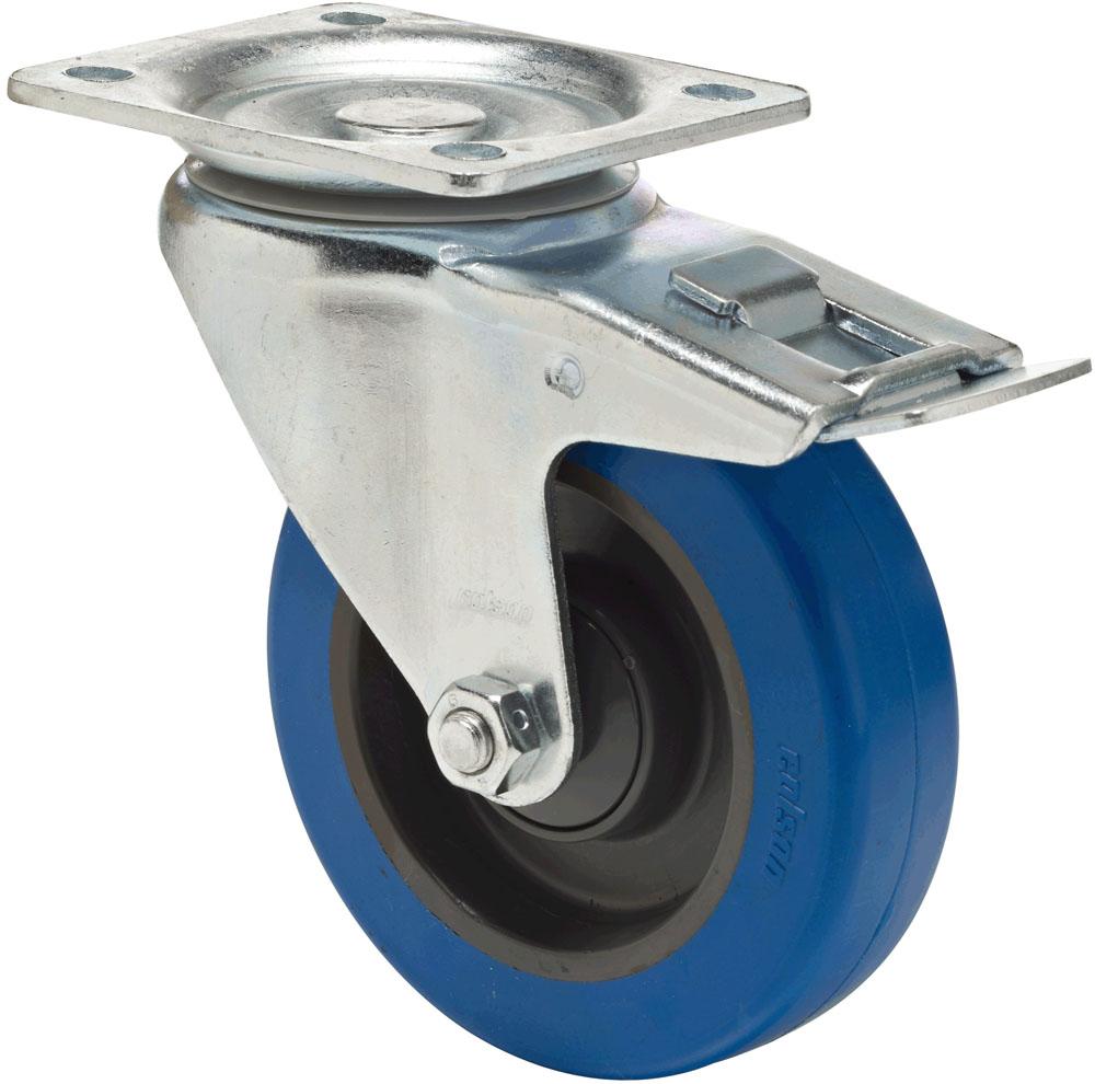 Swivel castor with total brake mounted behind